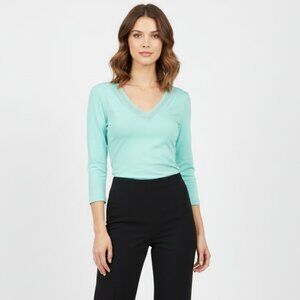 Cosabella Lace Trim Blue Long Sleeve Top M NEW